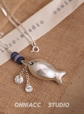 小鱼吊坠项链女长款毛衣链纯银