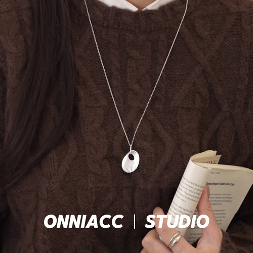 几何圆牌纯银长款项链秋冬