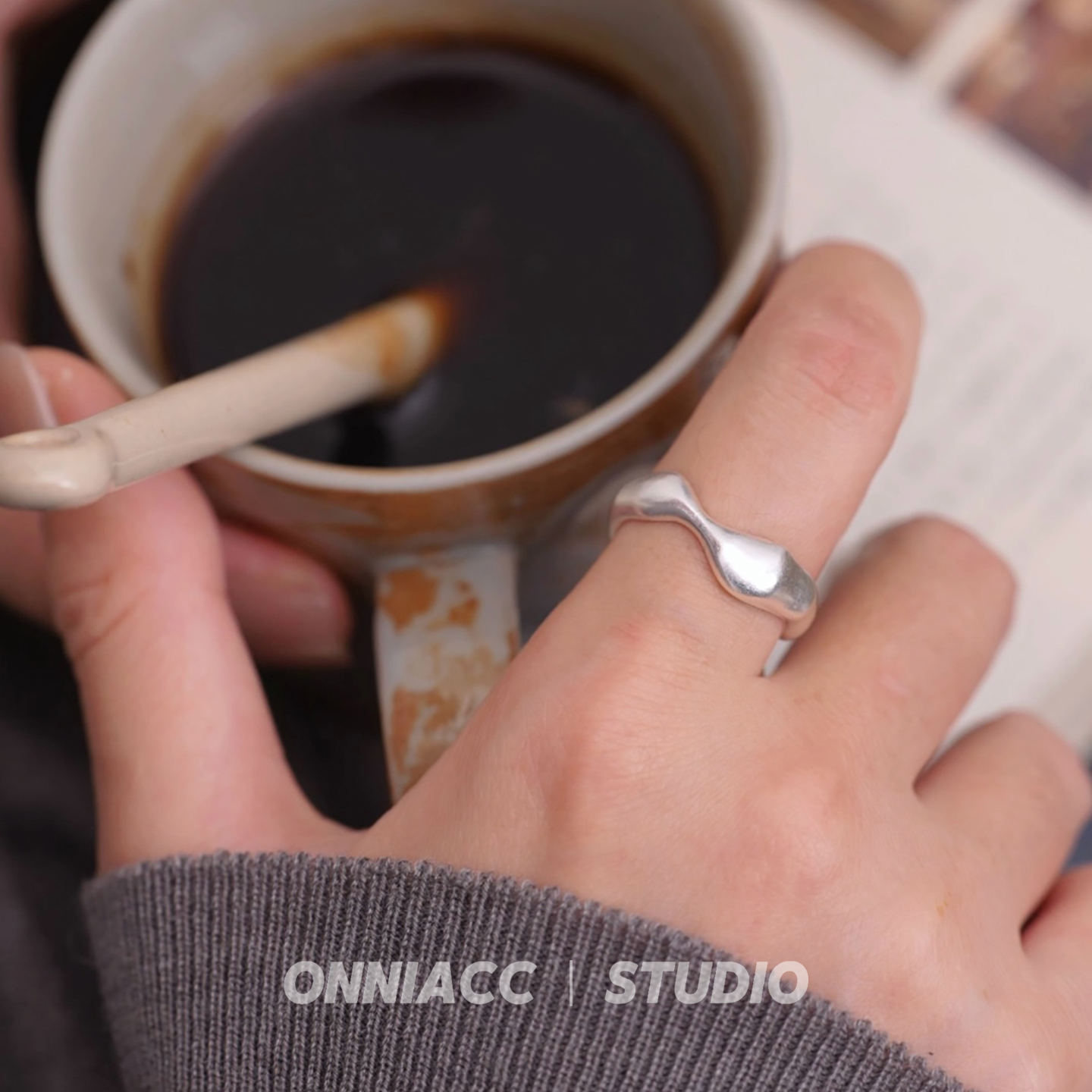 不规则曲线戒指女食指纯银