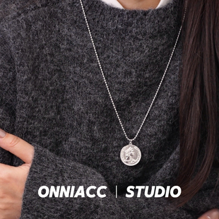 美人头人像圆牌项链女长款 毛衣链纯银轻奢小众高级感配饰潮酷简约