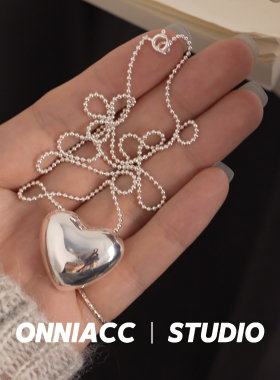 立体大号心形爱心纯银项链长款