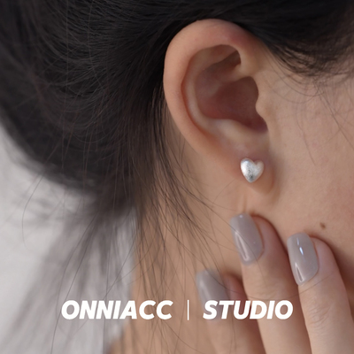 磨砂拉丝爱心耳钉女耳环纯银