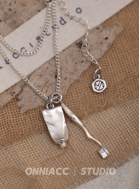 牙膏牙刷吊坠项链女锁骨链纯银