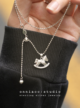 马上有米旋转木马小马纯银项链女锁骨链毛衣链2025年新款马上有钱