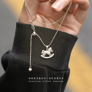 马上有米旋转木马小马纯银项链女锁骨链毛衣链2025年新款 马上有钱