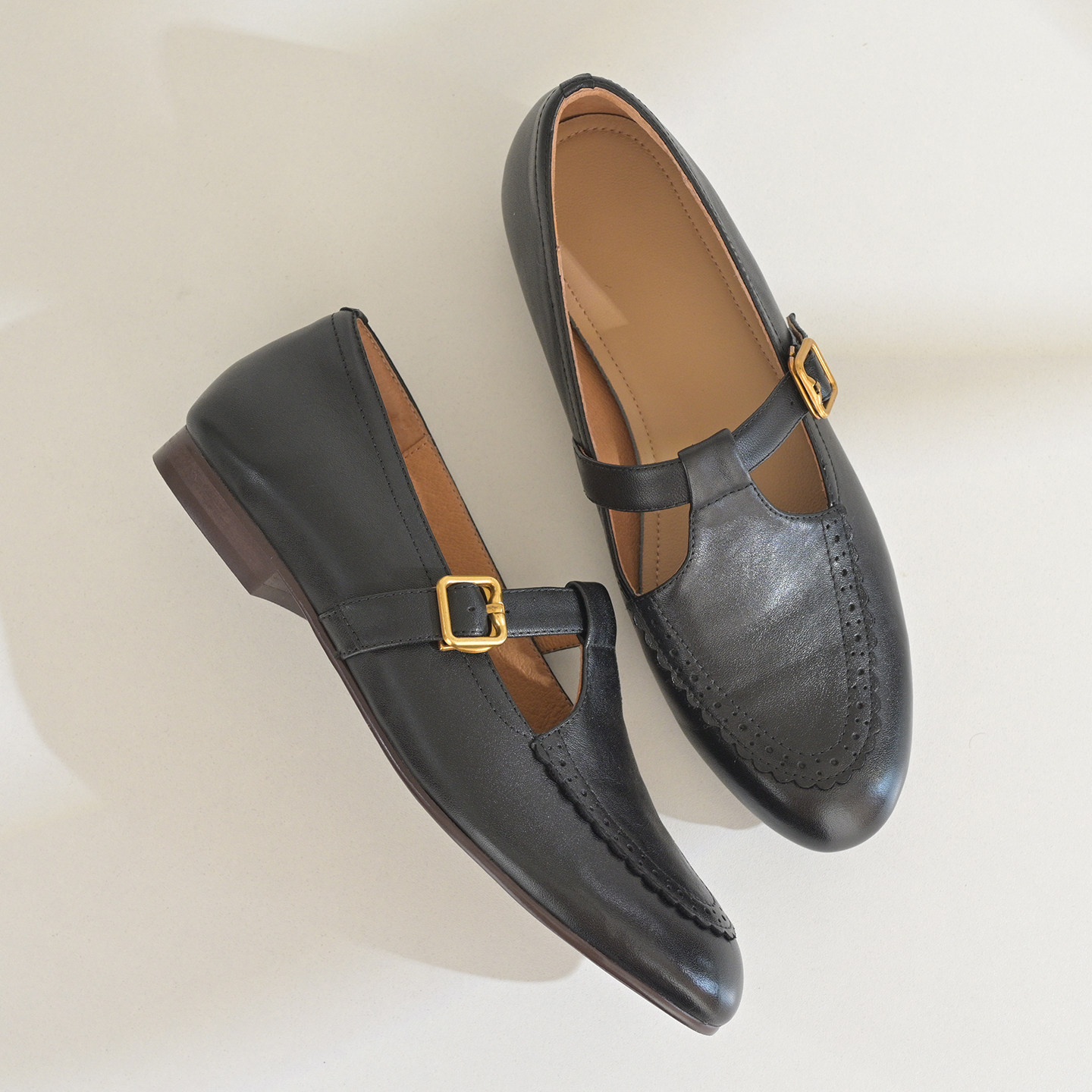 步享~头层牛皮T型带乐福鞋女复古圆头平底真皮一脚蹬深口单鞋黑色,女鞋,深口单鞋,淘宝优惠券,粉丝福利购,淘宝优惠卷