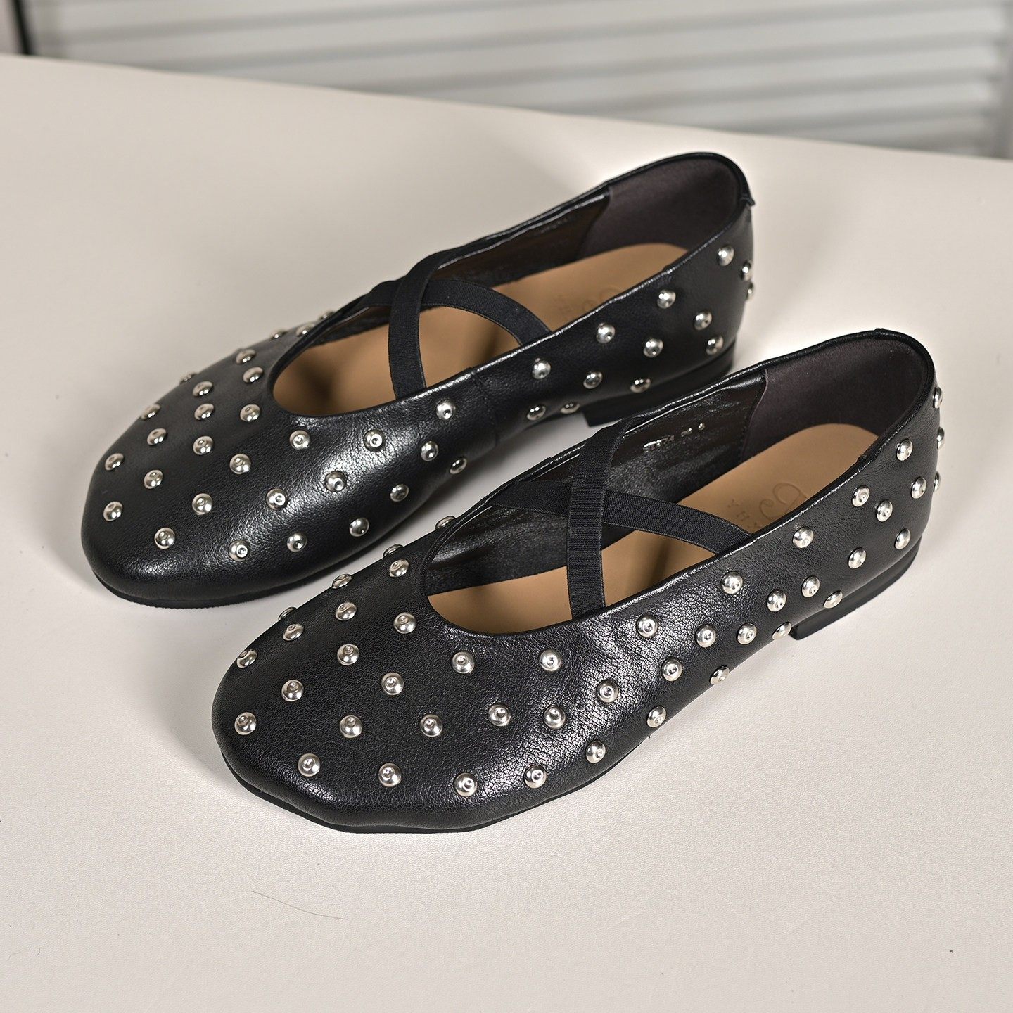 步享黑色铆钉玛丽珍鞋女软底2026春新款韩版圆头平底真皮浅口单鞋,女鞋,玛丽珍鞋,淘宝优惠券,粉丝福利购,淘宝优惠卷