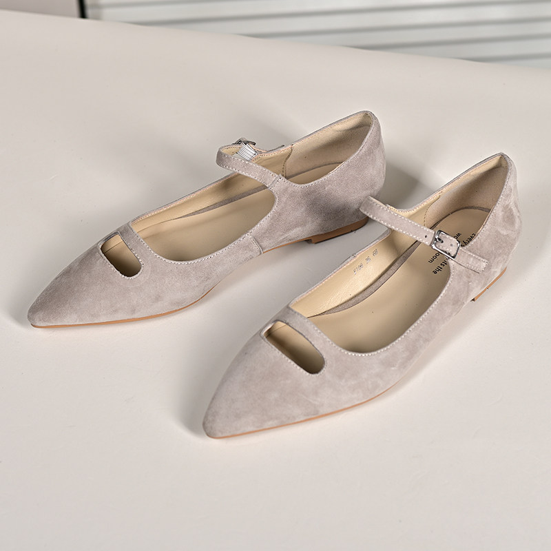 步享~羊皮一字带玛丽珍鞋女2026春新款通勤尖头平底真皮浅口单鞋,女鞋,玛丽珍鞋,淘宝优惠券,粉丝福利购,淘宝优惠卷