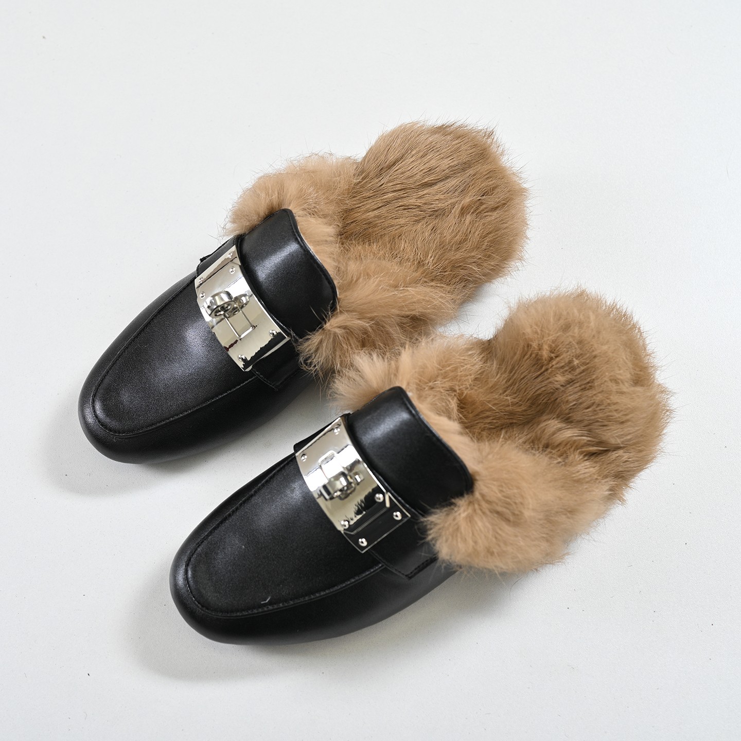 步享头层牛皮包头拖鞋女冬季外穿