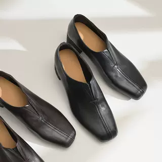 步享~ 原创复古风方头深口单鞋女款真皮软底粗跟一脚蹬黑色高跟鞋,女鞋,深口单鞋,淘宝优惠券,粉丝福利购,淘宝优惠卷
