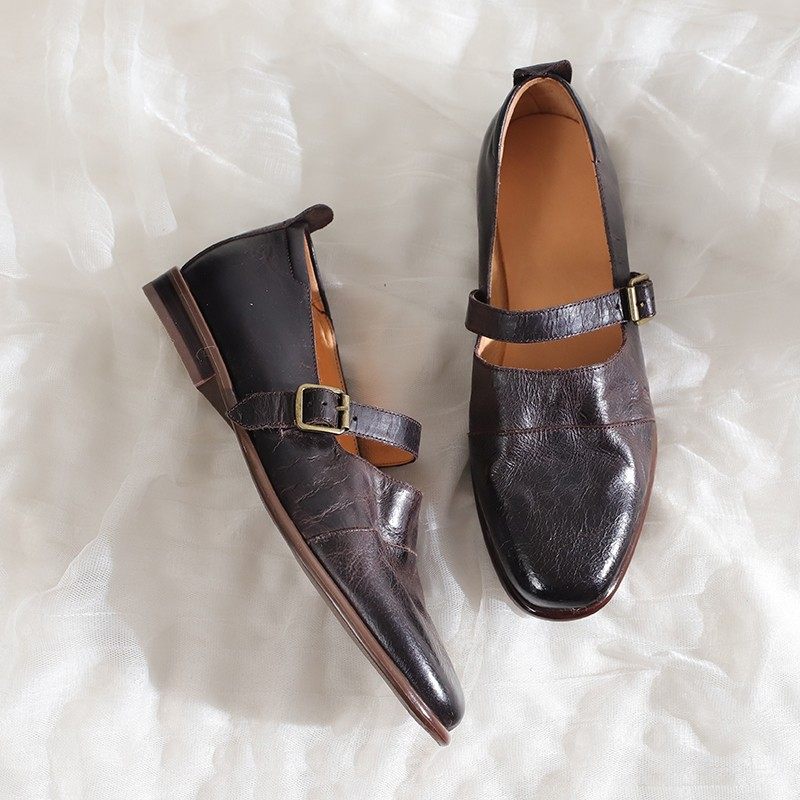 步享~ 法式优雅复古一字扣玛丽珍鞋女圆头平底真皮舒适浅口单鞋,女鞋,玛丽珍鞋,淘宝优惠券,粉丝福利购,淘宝优惠卷