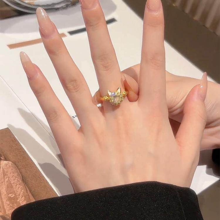 可旋转招财猫戒指轻奢开口可随意调节网红同款洋气百搭个性食指戒