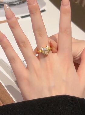 可旋转招财猫戒指轻奢开口可随意调节网红同款洋气百搭个性食指戒