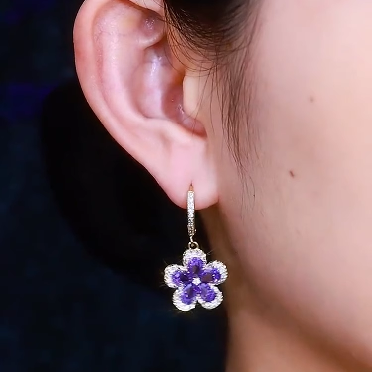 中国风洋气百搭高级超仙奢华不掉色防过敏女耳钉耳饰紫荆花耳环