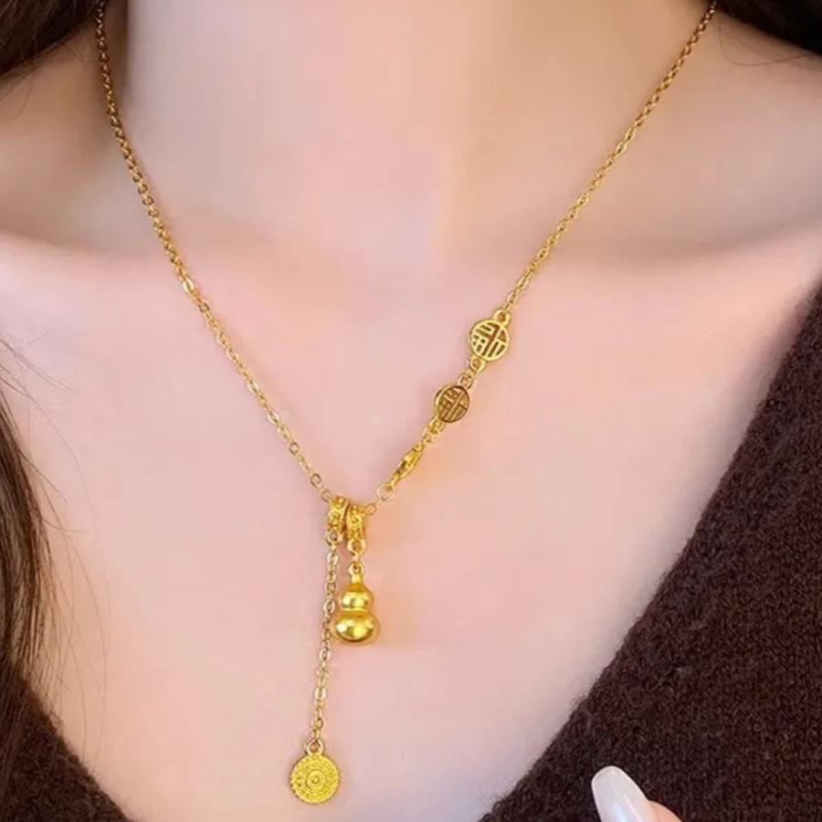 新中式高级感颈链小众设计福字葫芦流苏项链耐看小清新吊坠锁骨链