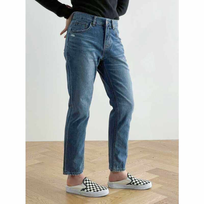 韩国代购ADLIB牛仔裤女 2024秋季水洗高腰直筒裤弹力九分裤烟管裤