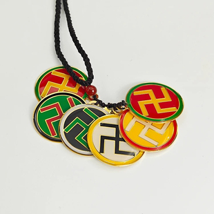 3CM单面潘氏万字符六龙御天五行吊坠金木水火土汽车挂件铜饰品