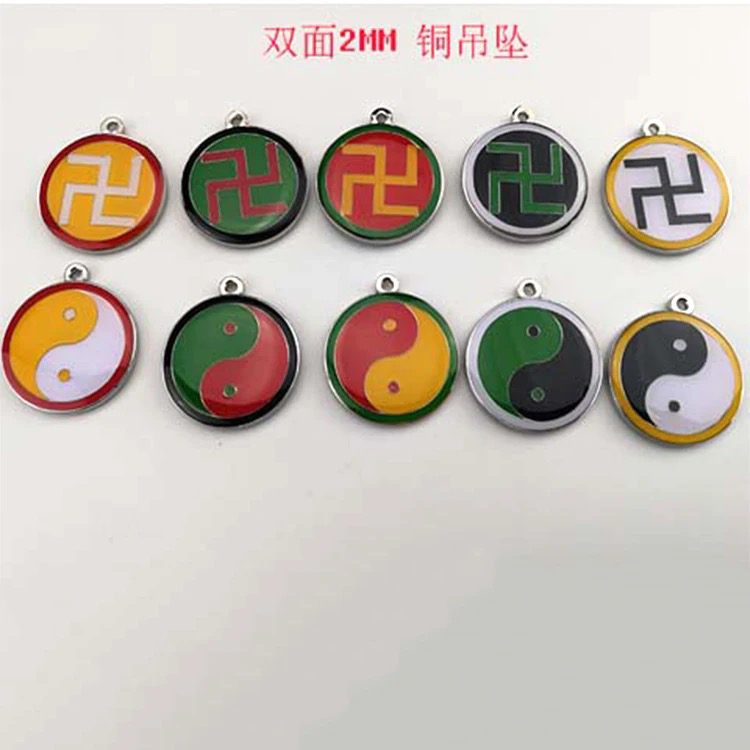 3CM潘氏黄铜双面万字符太极绿万黑绿太极黄万红黄太极吊坠项链