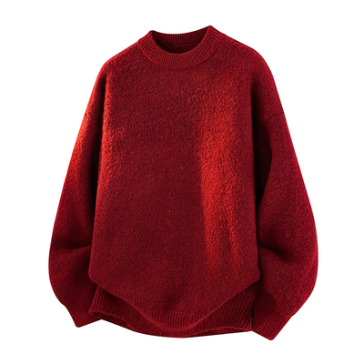 冬季加绒加厚保暖毛衣男宽松百搭圆领针织衫套头锁温御寒毛织上衣