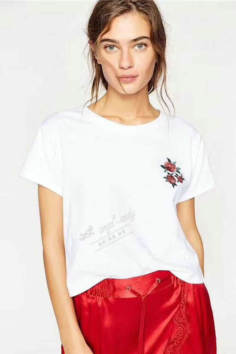 ·¨¹úmejÔ°ü×° ´ÌÐ廨¶äŮʽ¶ÌÐäTÐô »ù´¡Ô²Áì100%ÃÞ°×É«t-shirt