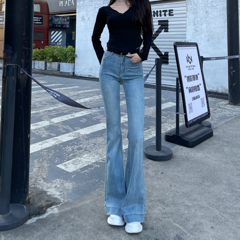 春季新款高腰修身显瘦大喇叭