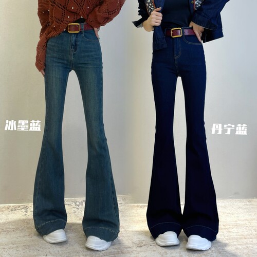新款秋冬喇叭修身女款加绒牛仔裤