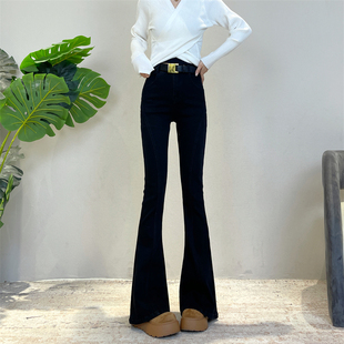 迪否2025冬季新款加绒复古港风鱼尾喇叭牛仔裤修身气质显瘦牛仔裤