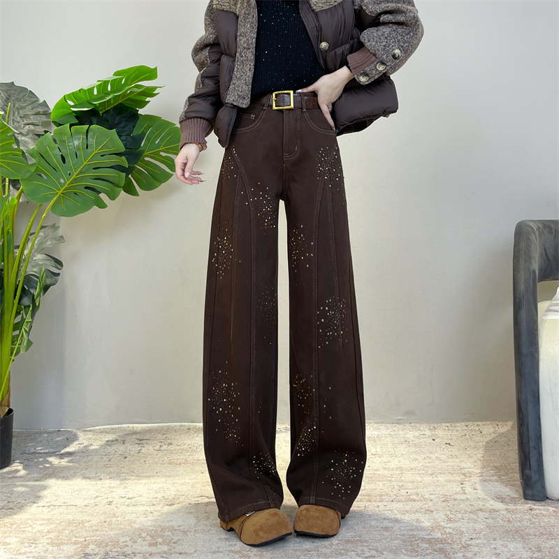 阔腿裤长裤加绒牛仔2025秋冬