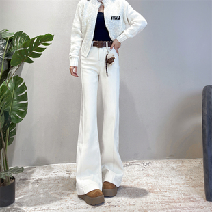 迪否高腰阔腿牛仔裤女冬季加绒加厚2025新款时尚宽松直筒微喇叭裤