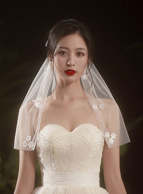 佩赏花瓣婚礼旅拍领证配饰头纱