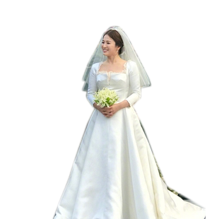 韩式短款新娘头纱简约宋慧乔明星同款婚纱结婚素纱双层发梳蓬头纱