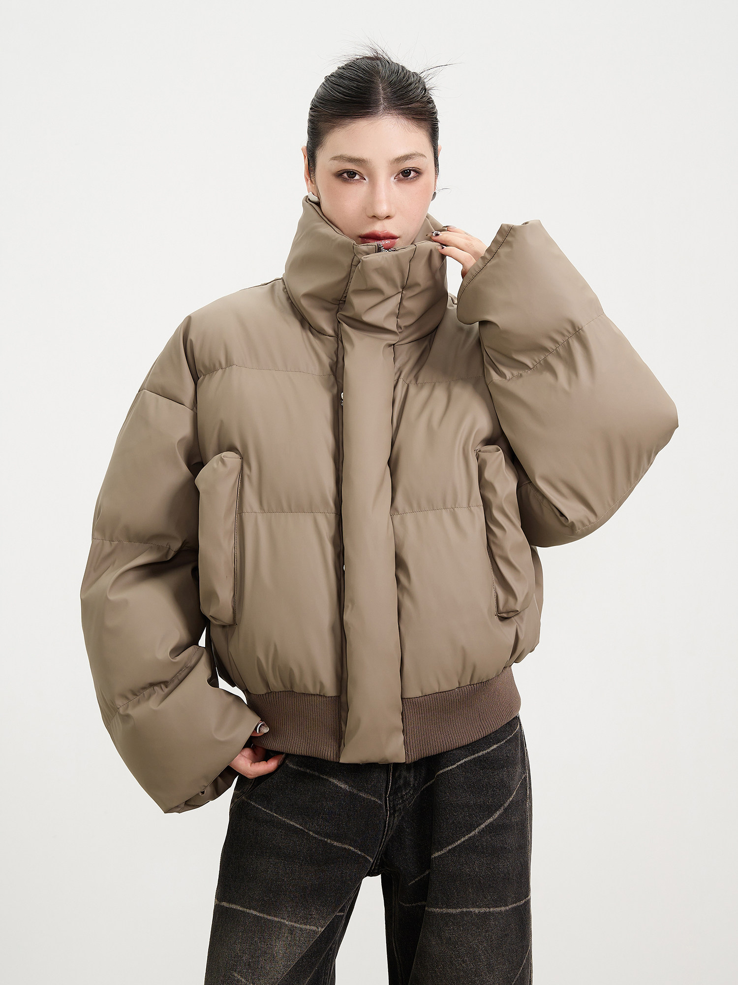 KISKO AMERICAN RETRO BROWN STAND COLLAR SHORT COTTON JACKET MENS WINTER NICHE THICKENED CLEANFIT COTTON JACKET