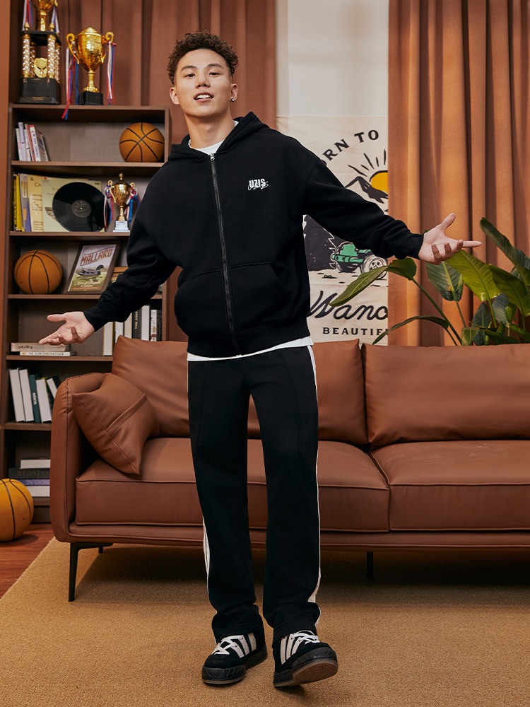 ASPIRANTS UZIS 니트 지퍼 스포츠 자켓 남성 캐주얼 루즈 농구 러닝 트레이닝 후드 티셔츠 LINGYUE