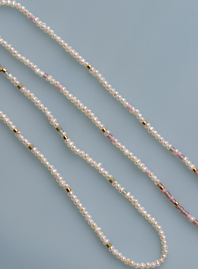 无同 樱与春枝 樱裳粉 薄芽绿 极细珍珠项链琉璃配链叠戴时髦