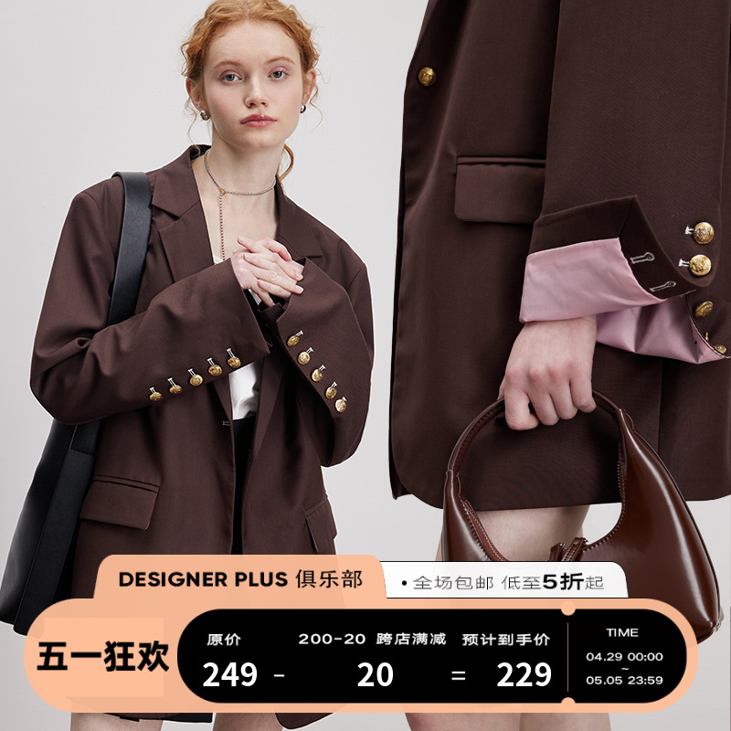 DESIGNER PLUS /可可草莓西装/外套女复古小个子休闲短款棕色西服