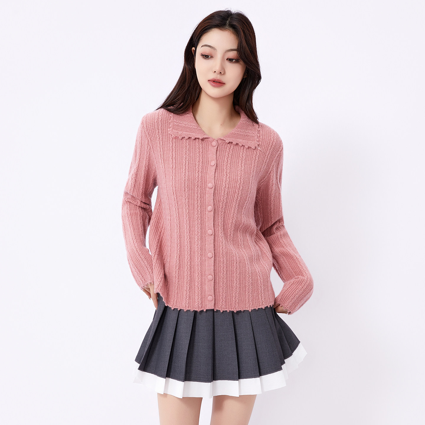 芭依璐针织衫麻花翻领开衫单排扣女时尚开衫针织衫宽松显瘦毛衣,女装/女士精品,毛针织衫,淘宝优惠券,粉丝福利购,淘宝优惠卷