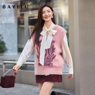 套头打底衫 芭依璐设计感羊毛衫 毛衣针织衫 无袖 上衣 女2025秋冬新款