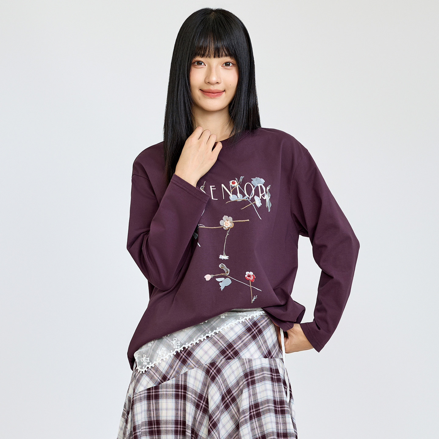 植物花卉落肩袖宽松印花T恤女