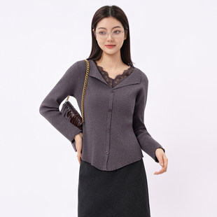 百搭打底衫 修身 女 毛衣蕾丝拼接翻领坑条针织衫 芭依璐2025秋冬新品