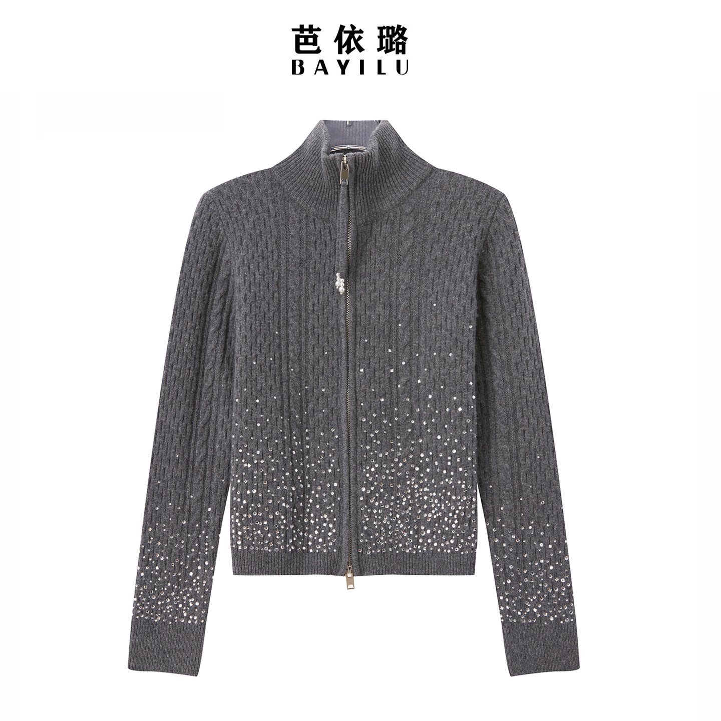 芭依璐2025冬季新款毛衣外套开衫高级感羊毛针织衫韩版立领女上衣