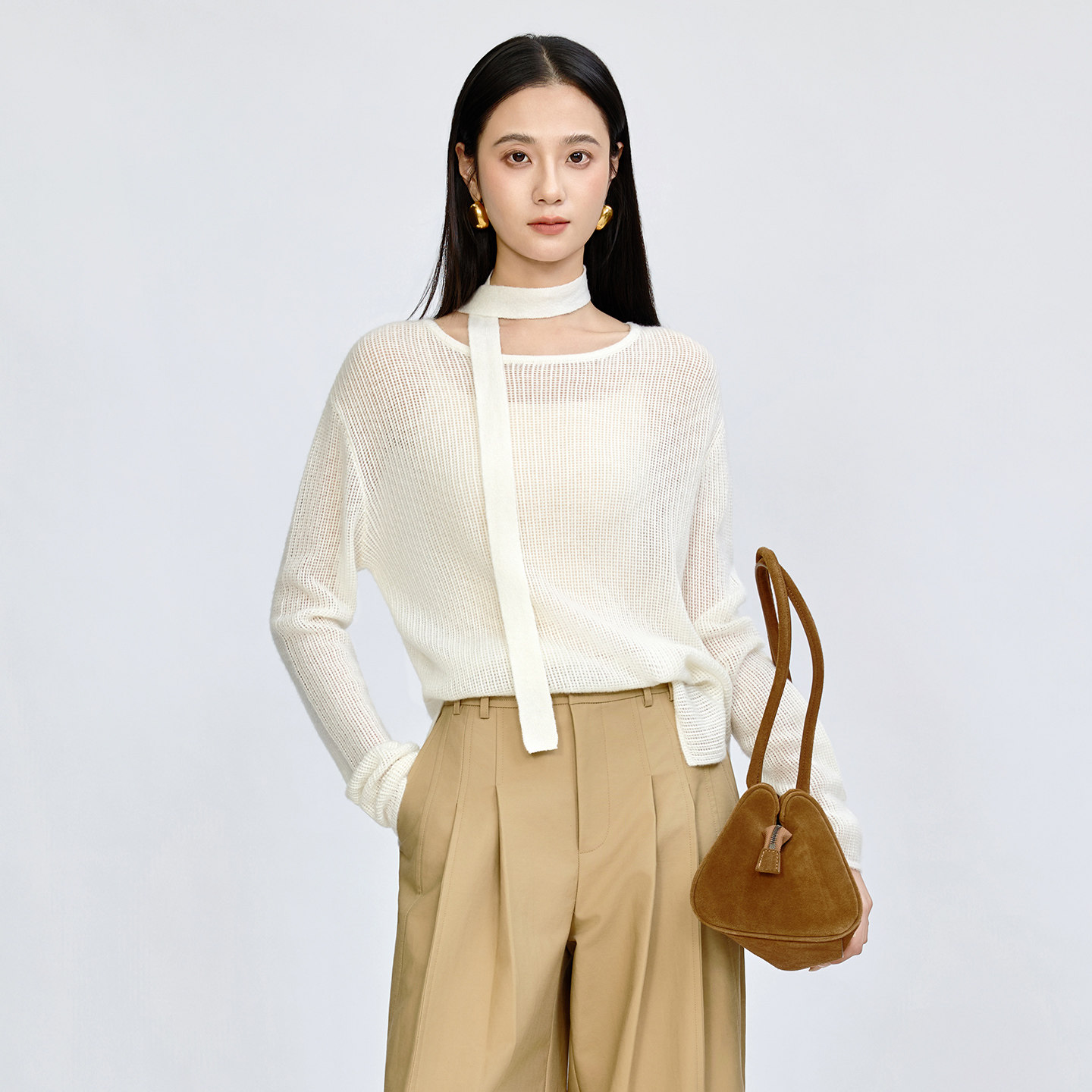 设计感飘带针织衫毛衣显瘦上衣