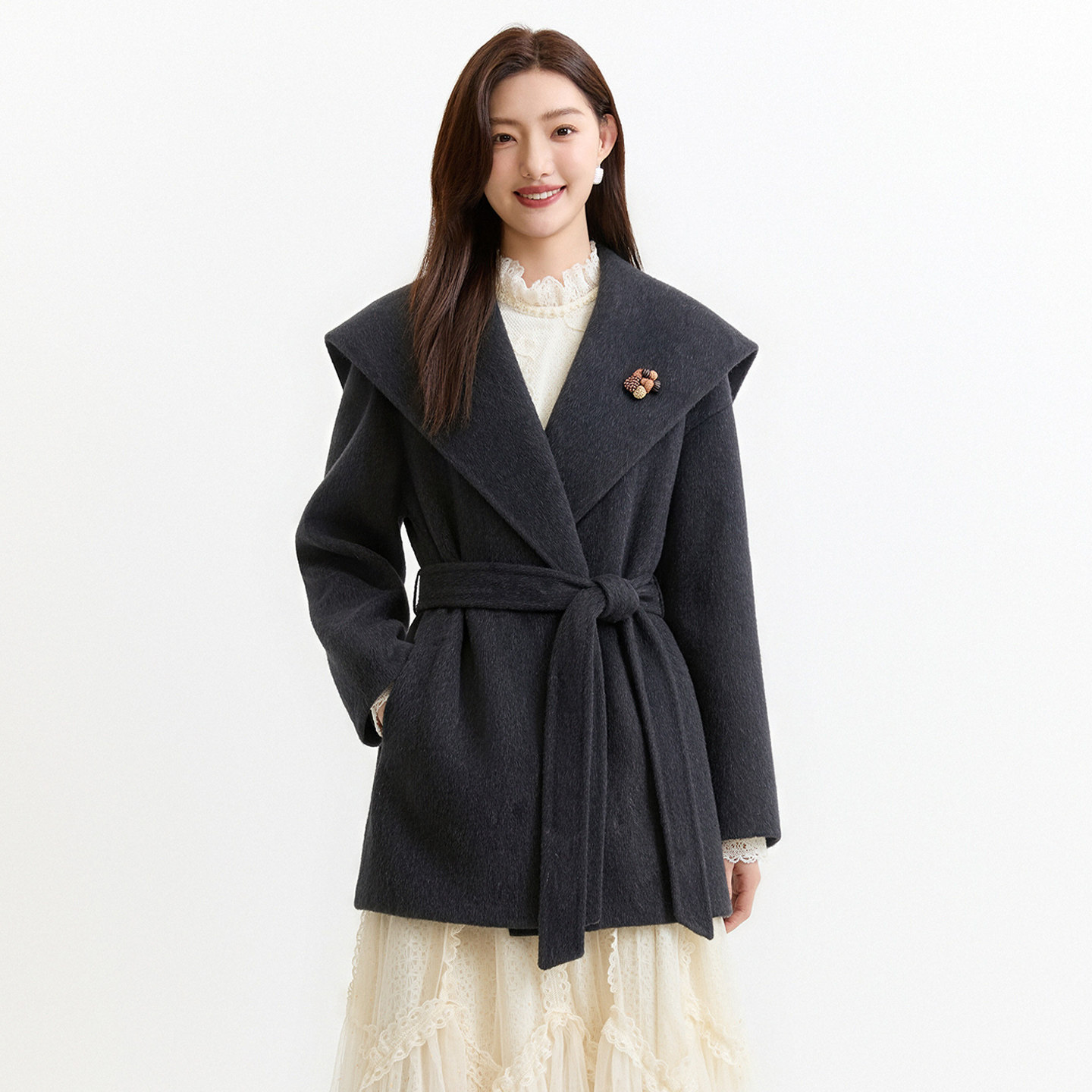 芭依璐秋冬双面呢羊毛大衣女