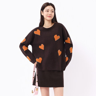 新款 显瘦针织毛衣小衫 韩版 爱心钉珠红色短款 女 时尚 芭依璐2025冬季