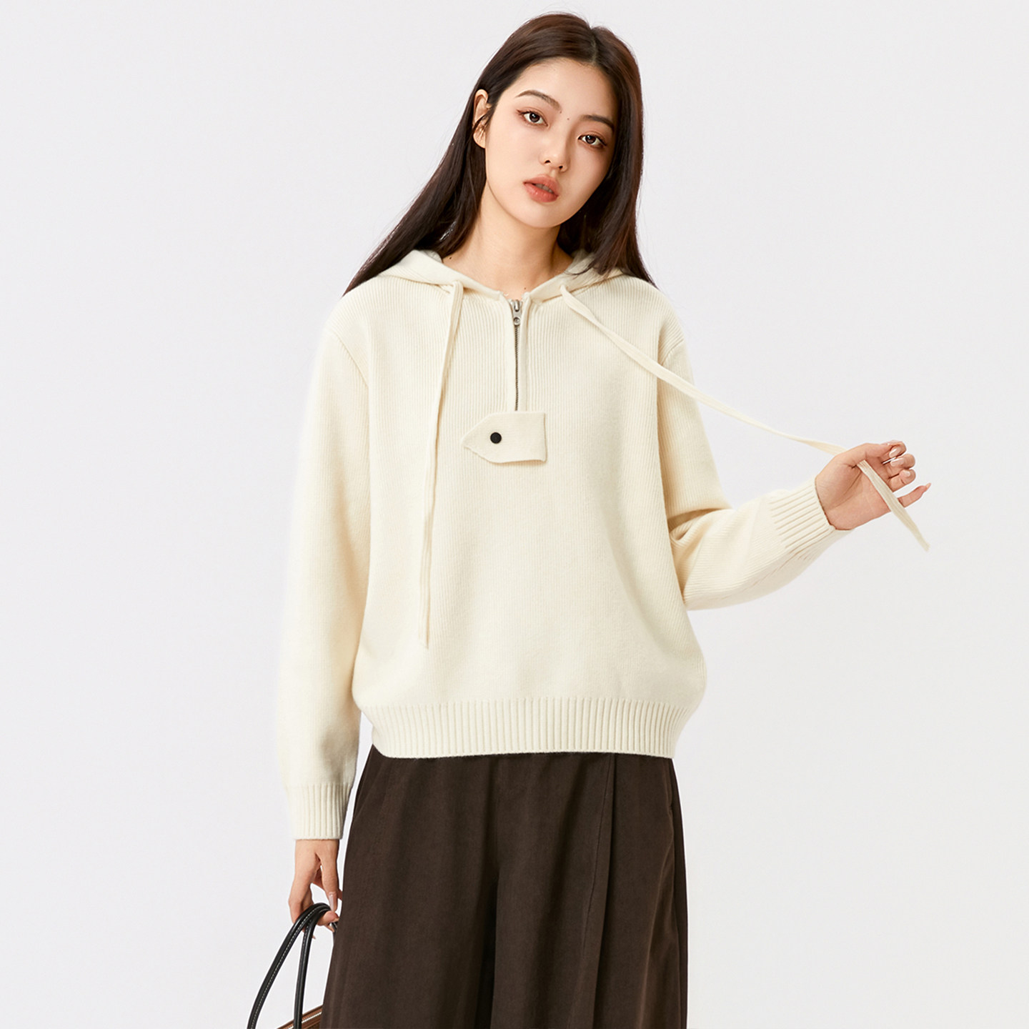 芭依璐毛衣针织衫2026春季新款女休闲百搭韩版连帽设计针织开衫女