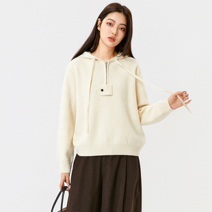 芭依璐毛衣针织衫2026春季新款女休闲百搭韩版连帽设计针织开衫女