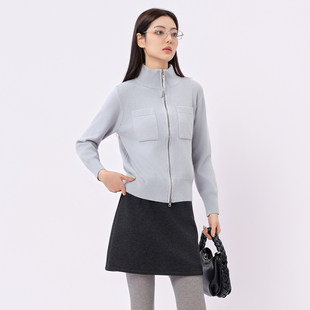 女时尚 芭依璐2025秋新款 双拉链针织开衫 半高领长袖 毛衣外套 韩版