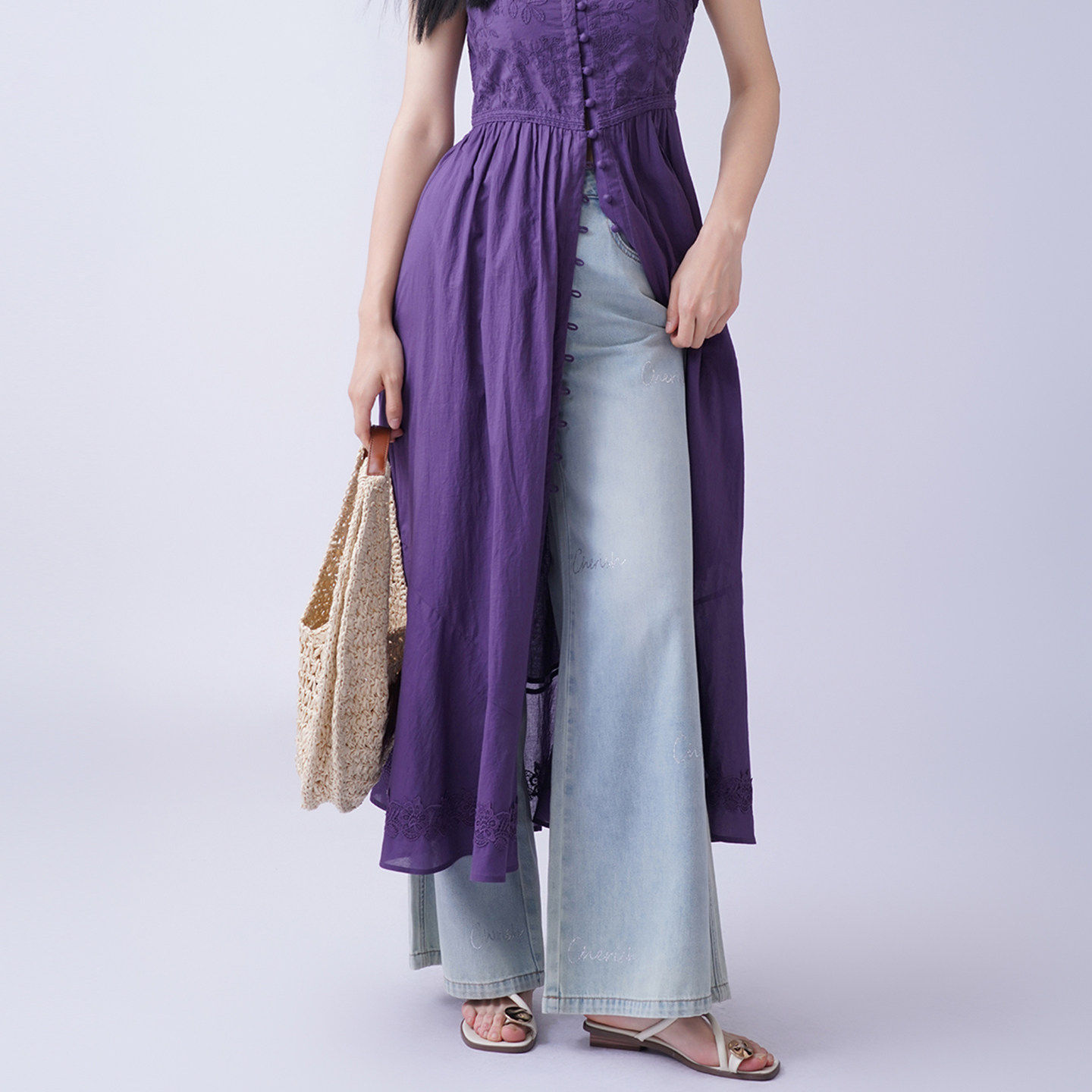 芭依璐2026夏季新款牛仔裤女时尚复古浅色直筒百搭显瘦阔腿长裤