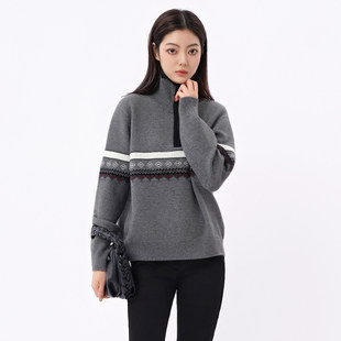 上衣 毛衣女装 芭依璐2025秋冬新款 复古提花半开襟拉链宽松针织衫