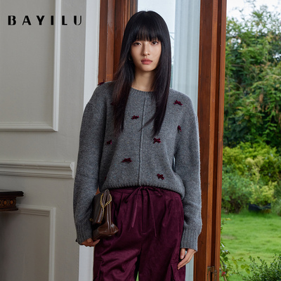 芭依璐2025秋冬新款高级感针织衫韩系穿搭圆领羊毛衫外套女款毛衣