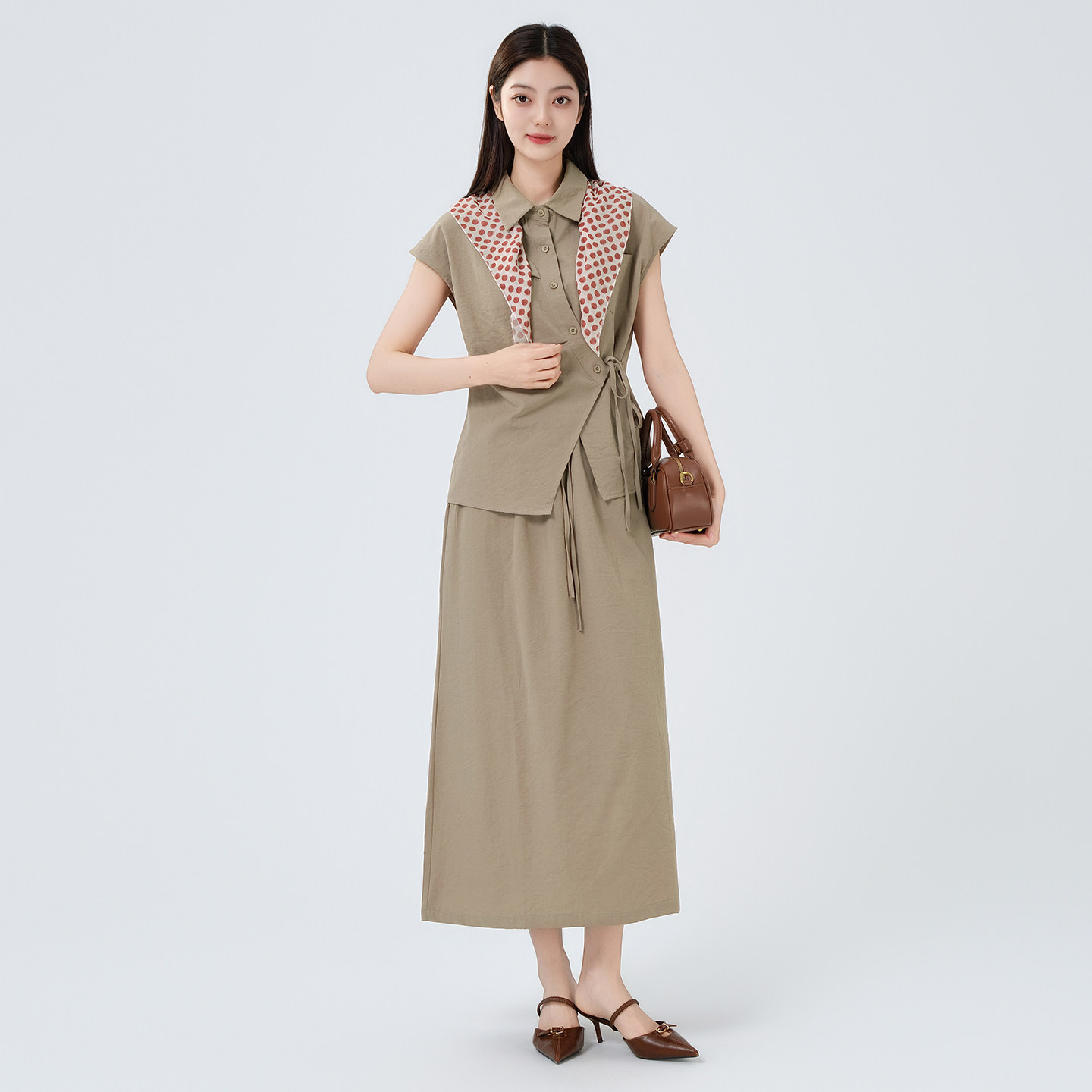 芭依璐时尚百搭轻盈衬衫套装裙女2026夏新款半身裙气质休闲两件套